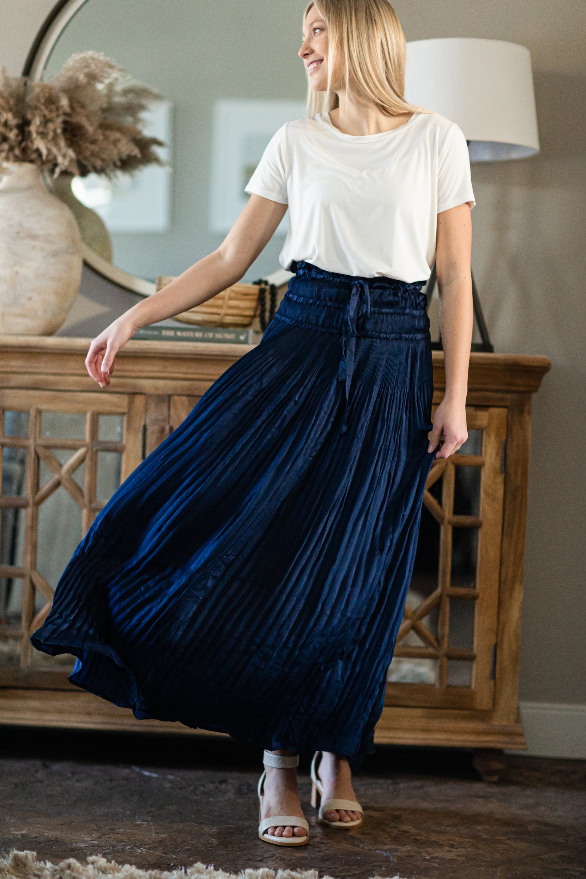 Navy Pleated Maxi Skirt - FINAL SALE Skirts