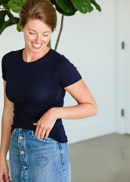 Navy Short Sleeve Crew Neck Layering Tee - FINAL SALE Tops