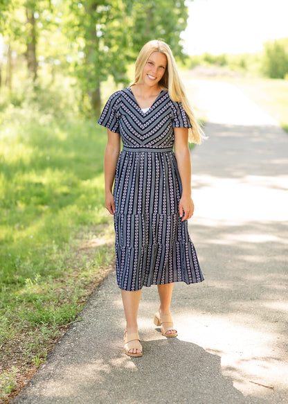 Navy Short Sleeve Floral Maxi Dress - FINAL SALE Dresses