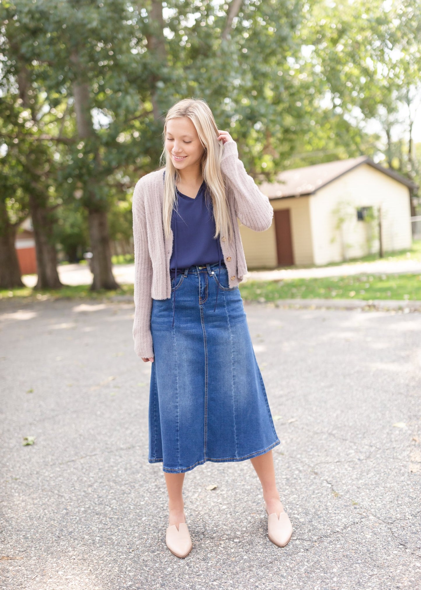 Navy Sleeveless Pleated Ruffle Top Tops VOY