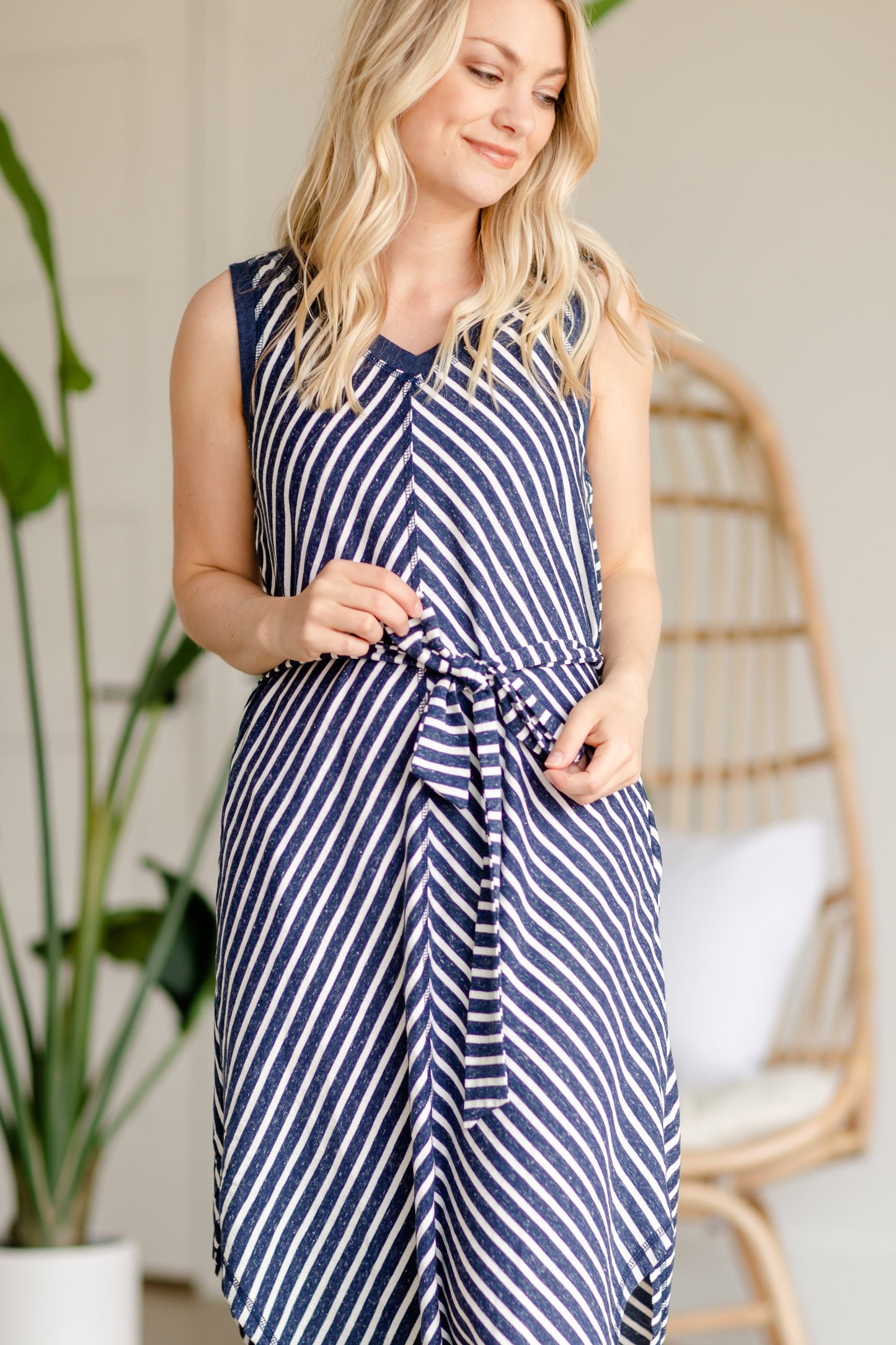 Navy Stripe + Belted Midi Dress - FINAL SALE Dresses