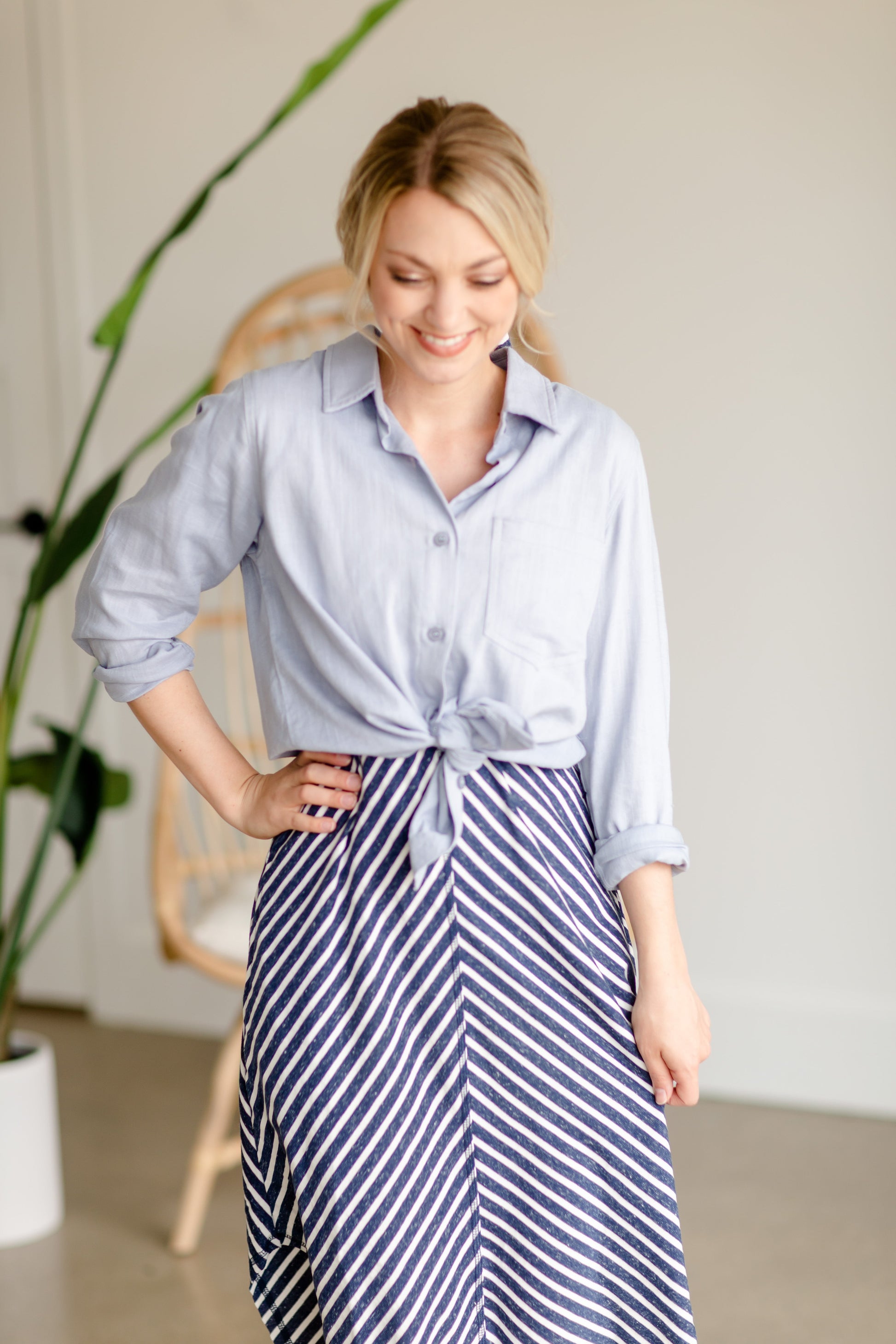 Navy Stripe + Belted Midi Dress - FINAL SALE Dresses