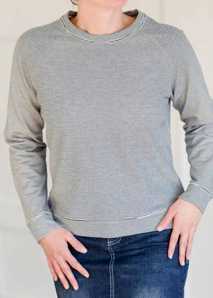 Navy Striped Casual Crewneck Sweatshirt - FINAL SALE Tops