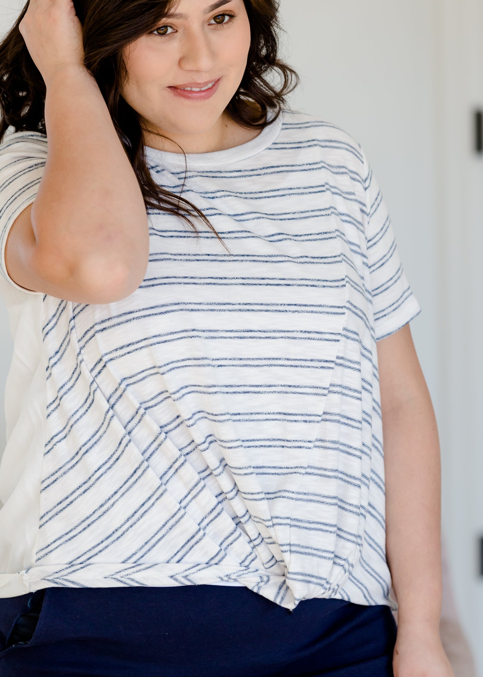 Navy Striped Crewneck Tee - FINAL SALE Tops