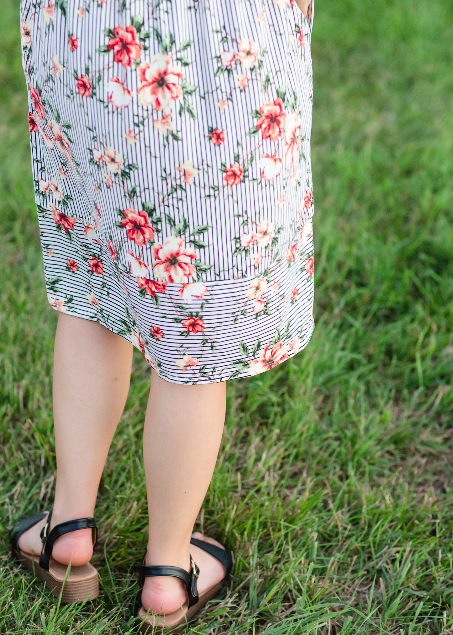 Navy Striped Floral Midi Dress - FINAL SALE Dresses