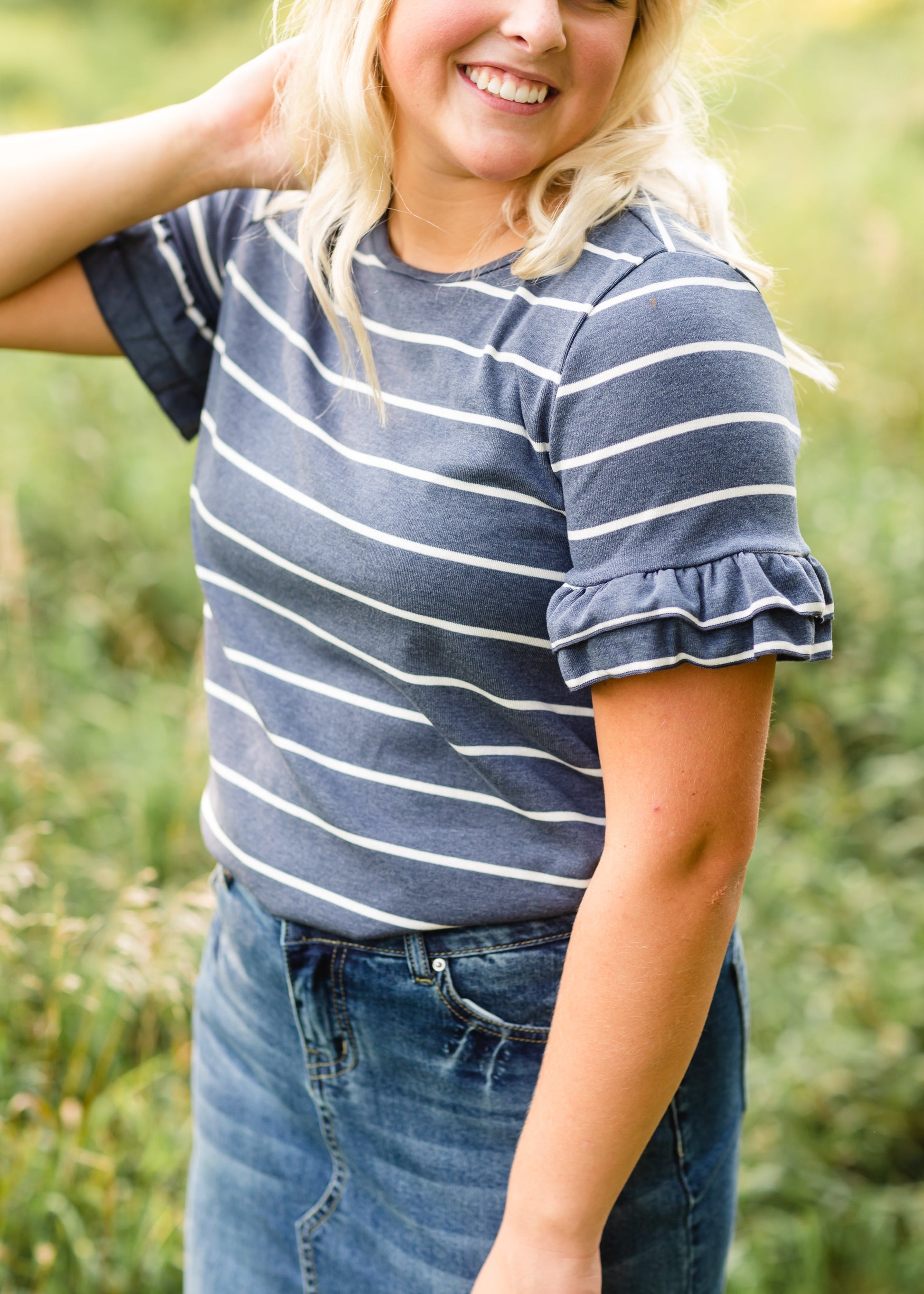 Navy Striped Short Sleeve Top - FINAL SALE Tops