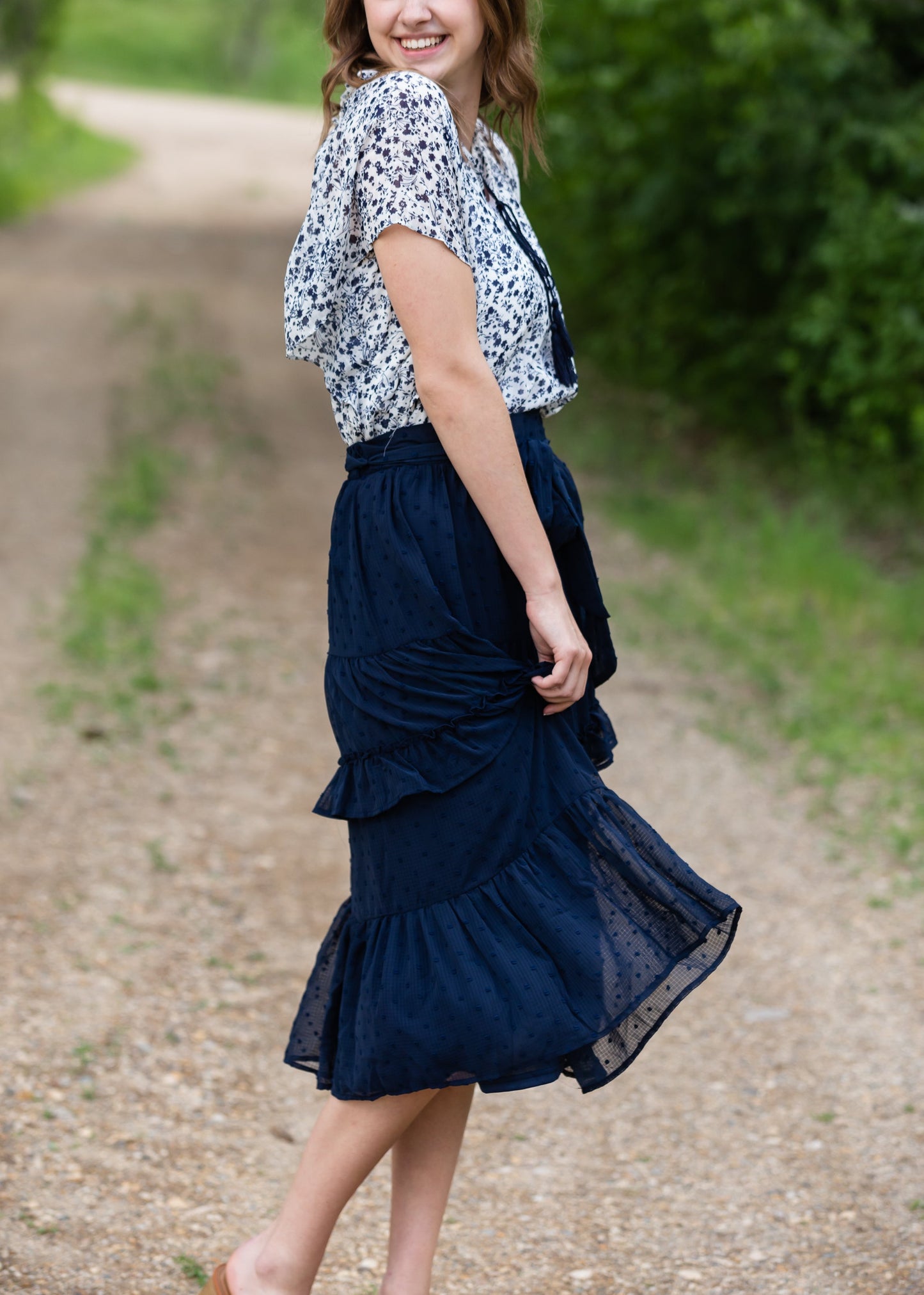 Navy Swiss Dot Tiered Midi Skirt - FINAL SALE Skirts