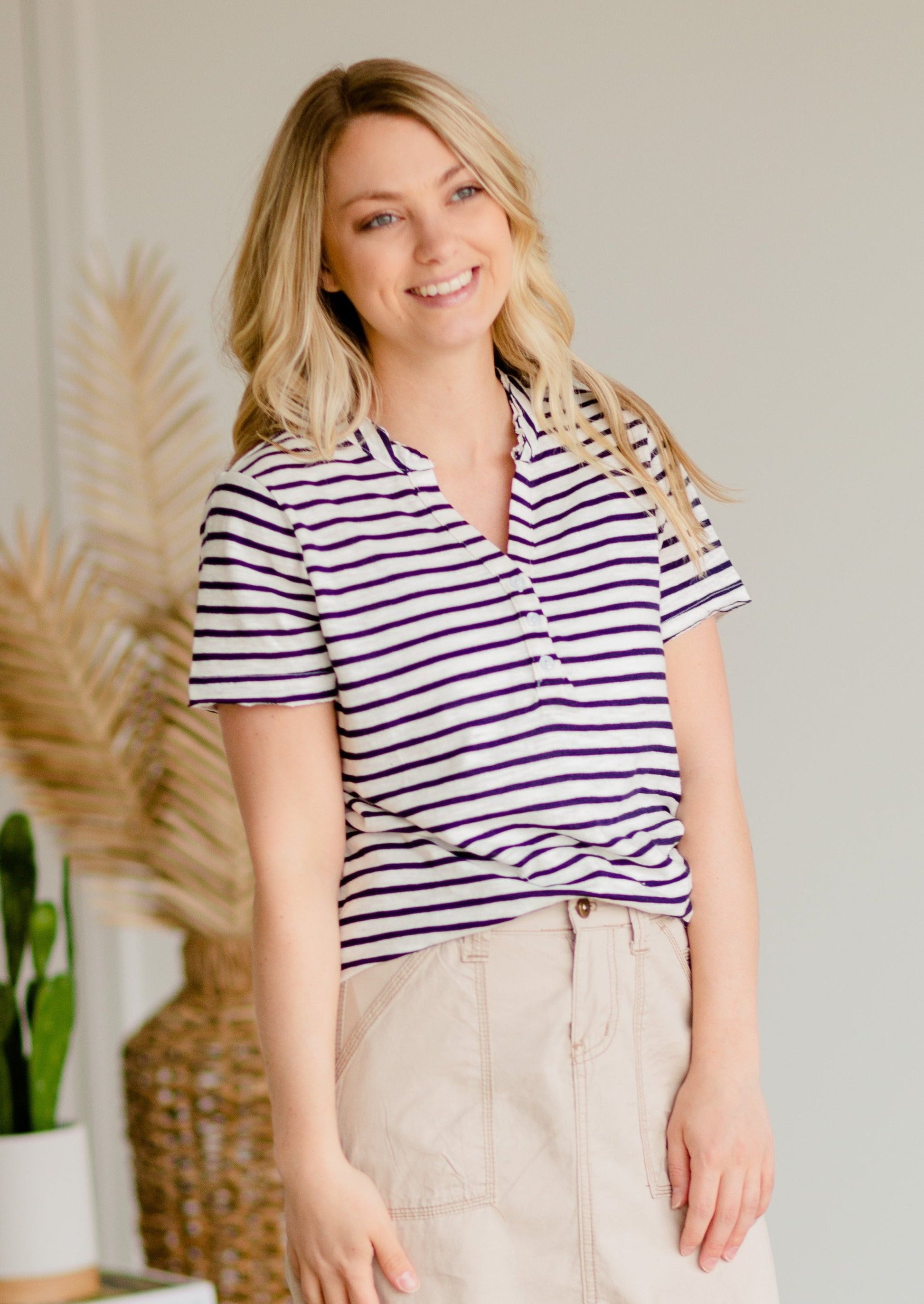 Navy + White Short Sleeve Basic Top - FINAL SALE Tops