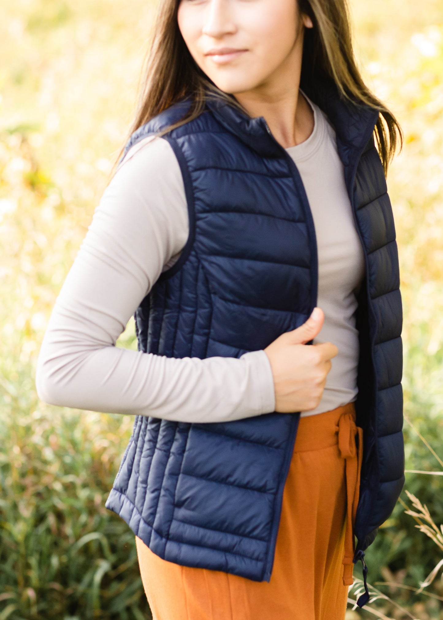 Navy Zip Up Padded Vest - FINAL SALE Tops