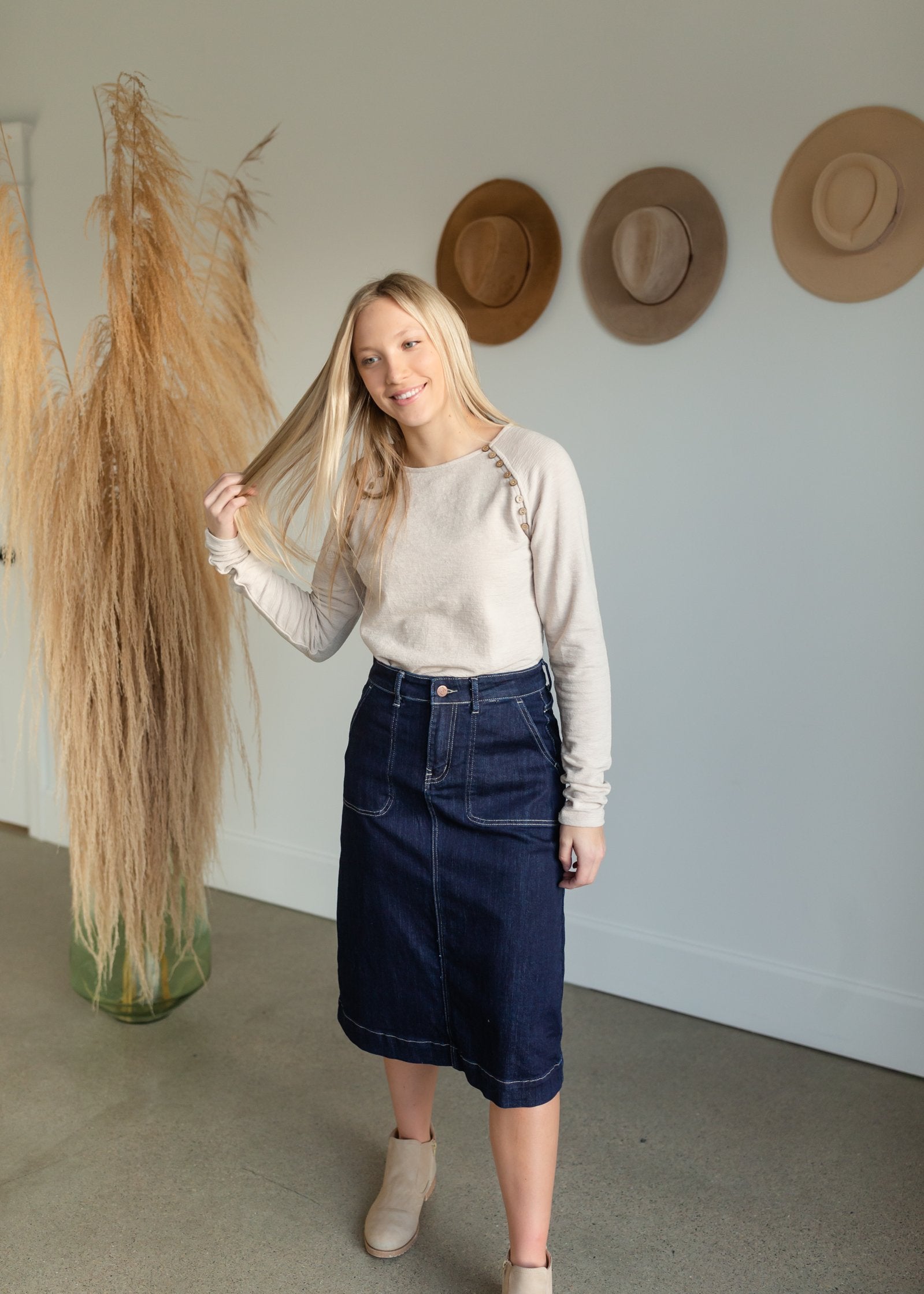 Neutral Button Detail Knit Top Tops Doe and Rae