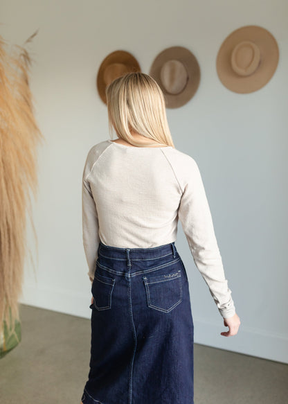 Neutral Button Detail Knit Top Tops Doe and Rae