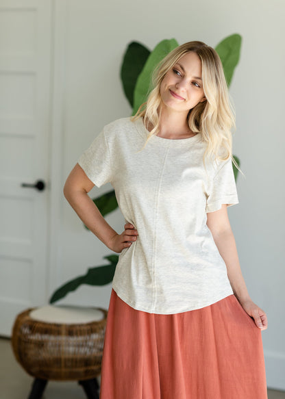 Oatmeal Crewneck Folded Sleeve Top - FINAL SALE Tops