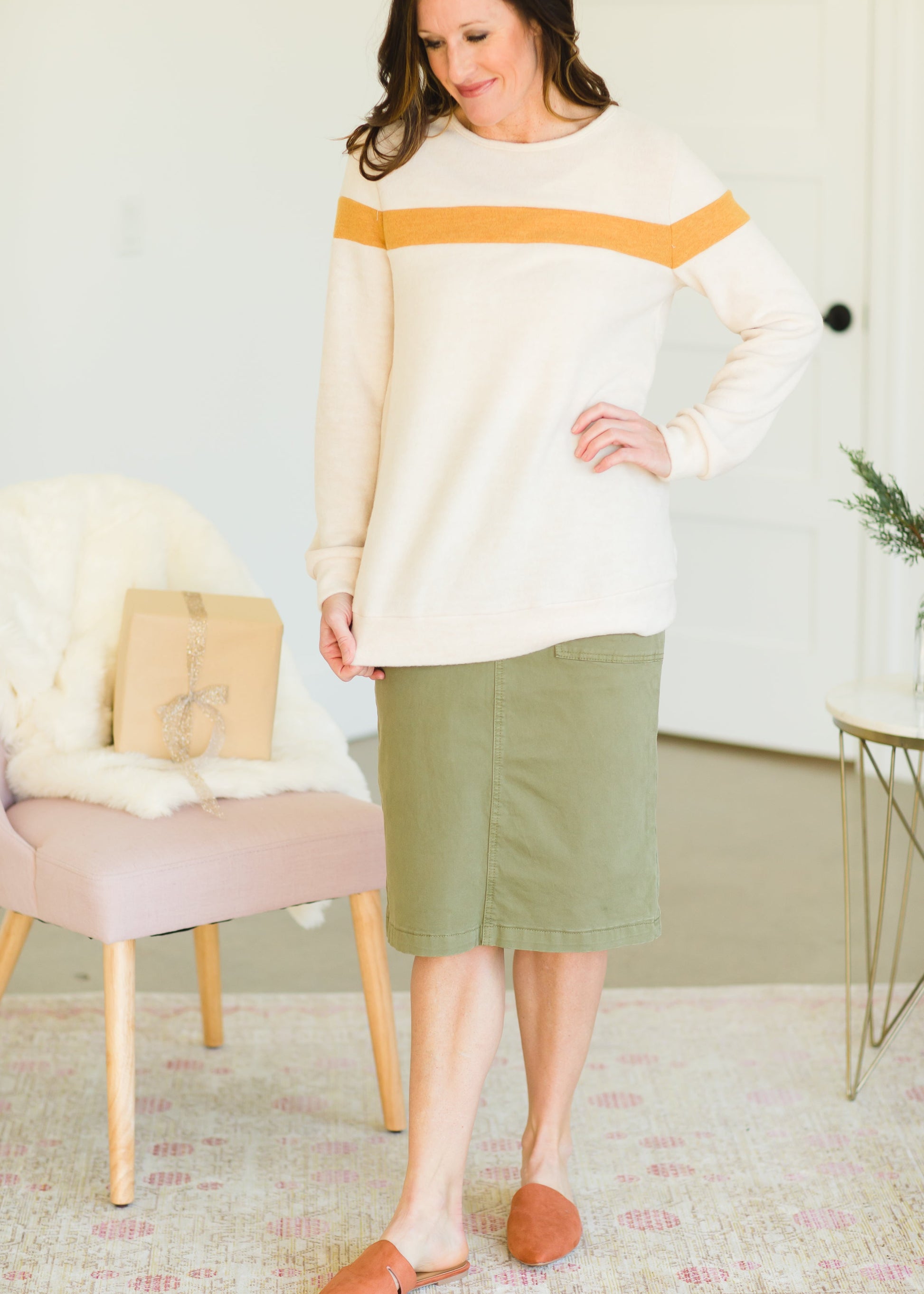 Oatmeal Crewneck Mustard Stripe Top - FINAL SALE Tops