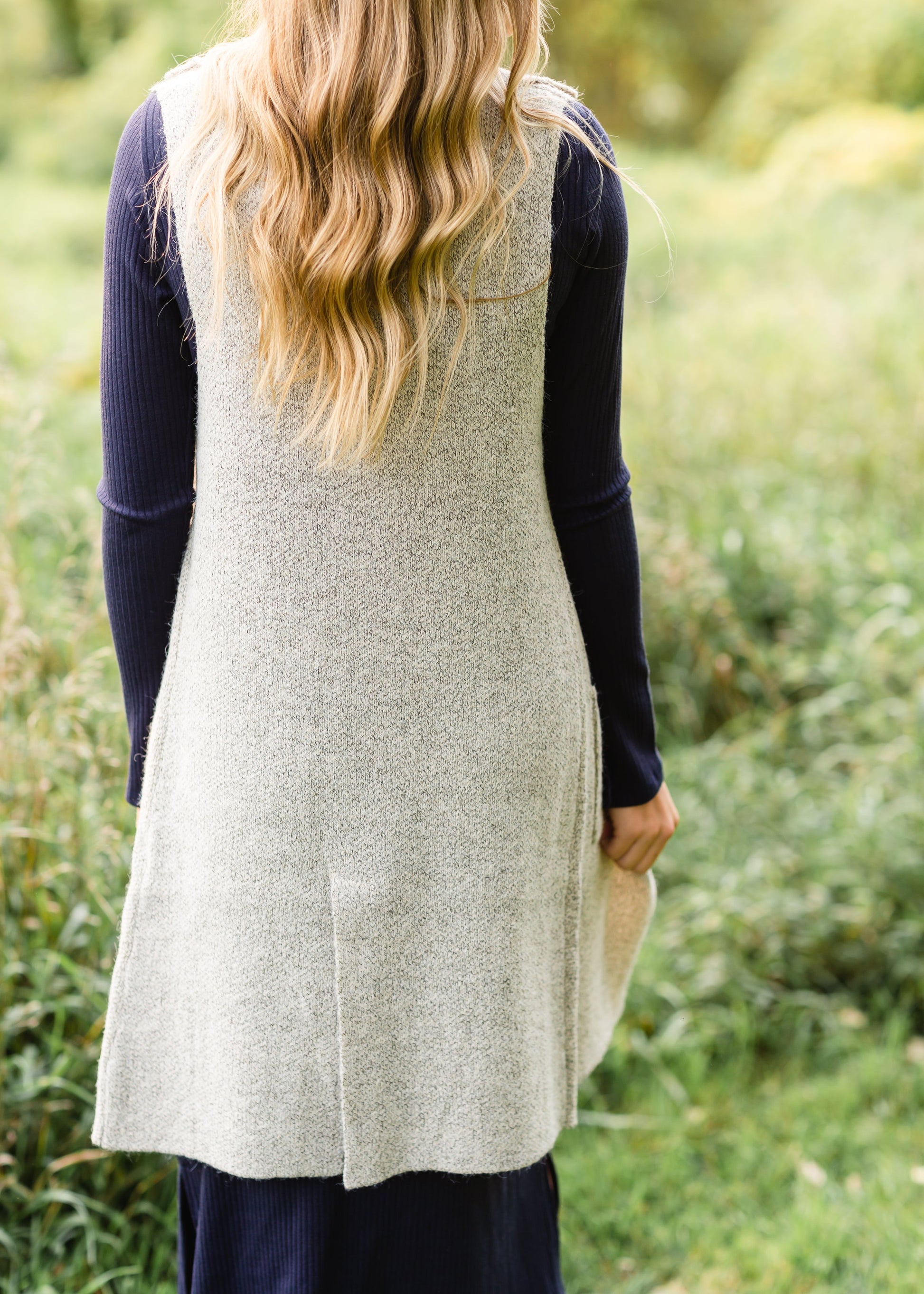 Oatmeal Long Knit Sweater Vest Tops