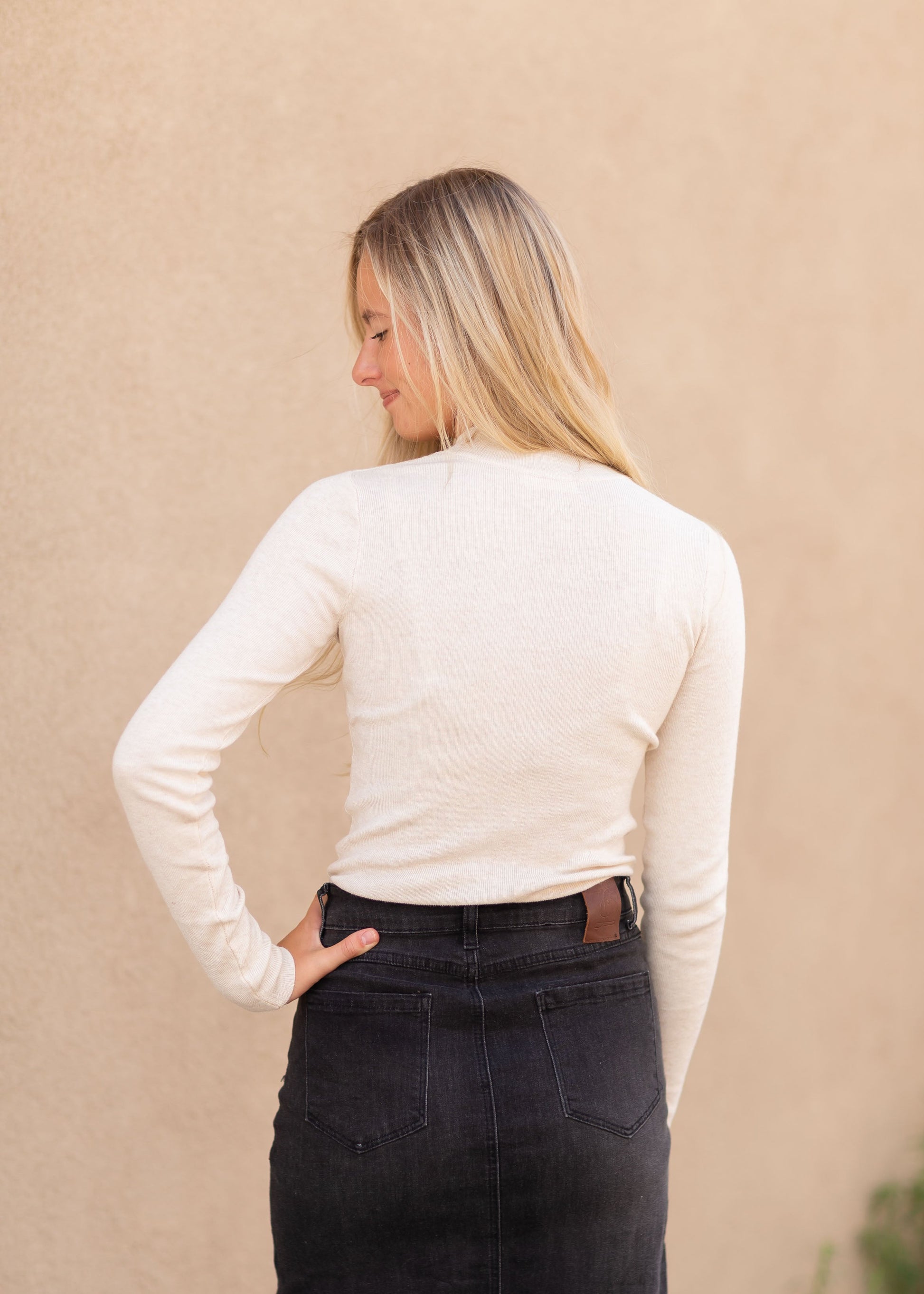 Oatmeal Long Sleeve Mock Neck Top Tops