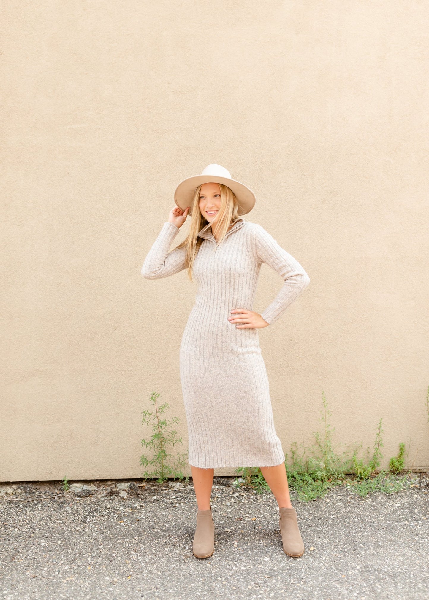 Oatmeal Rib Knit Turtleneck Dress Dresses LUSH