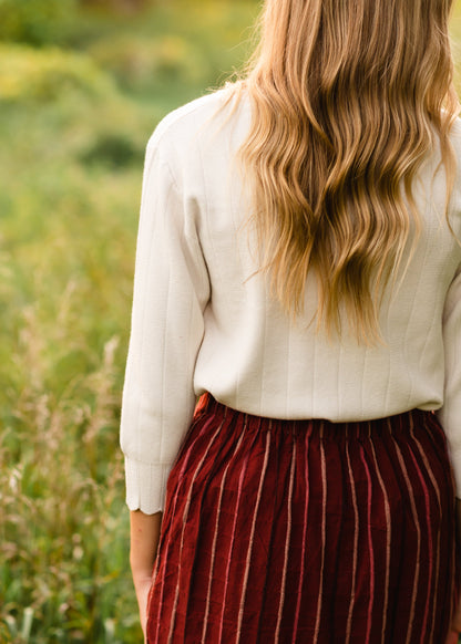 Oatmeal Scalloped Detail Sweater Tops