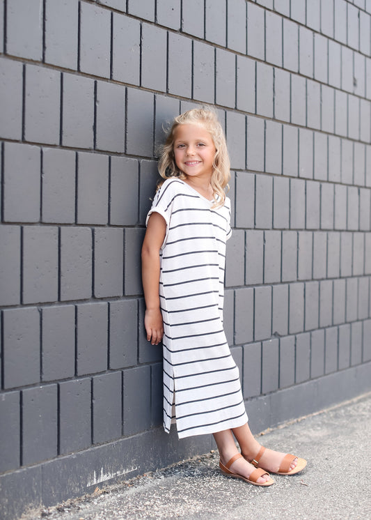 Cream and Black striped girls modest maxi dress