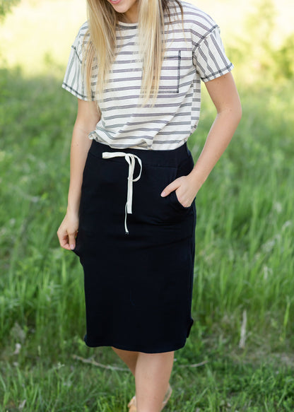 Oatmeal Striped Pocket Tee - FINAL SALE Tops