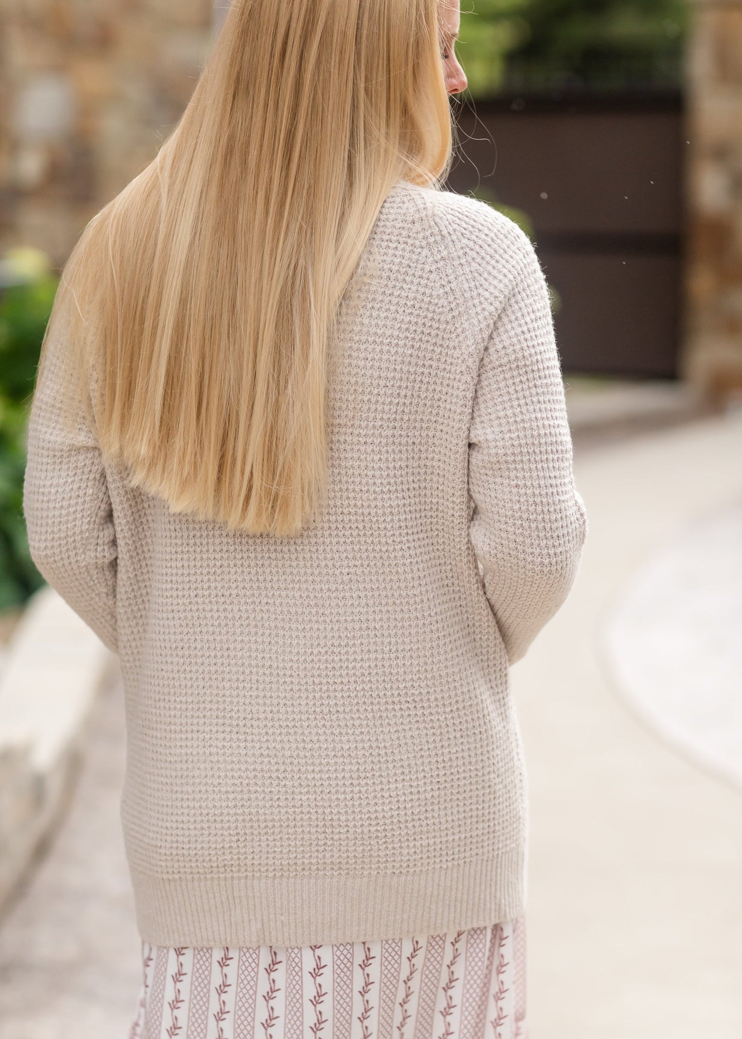 Oatmeal Waffle Knit Classic Cardigan Tops