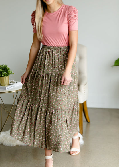 Olive + Blush Floral Tiered Midi Skirt - FINAL SALE Skirts