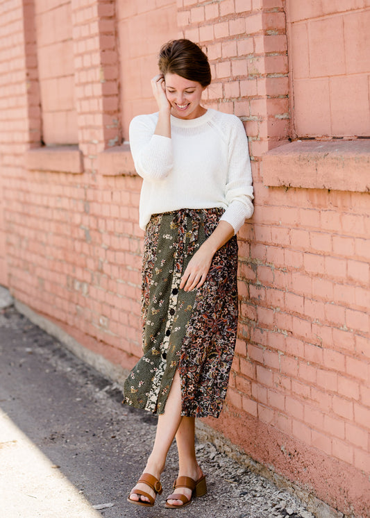 Olive Button Front Floral Midi Skirt - FINAL SALE Skirts