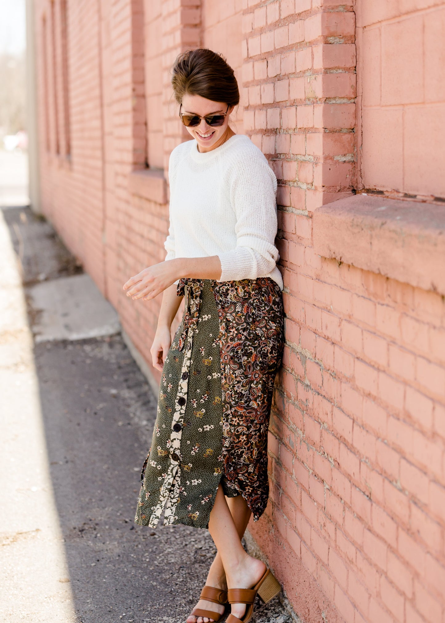 Olive Button Front Floral Midi Skirt - FINAL SALE Skirts