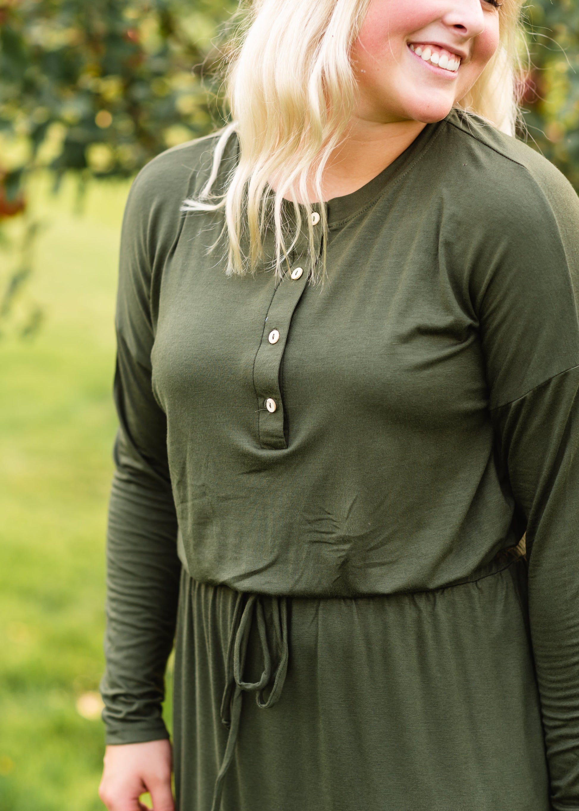 Olive Button Front Henley Midi Dress - FINAL SALE Dresses