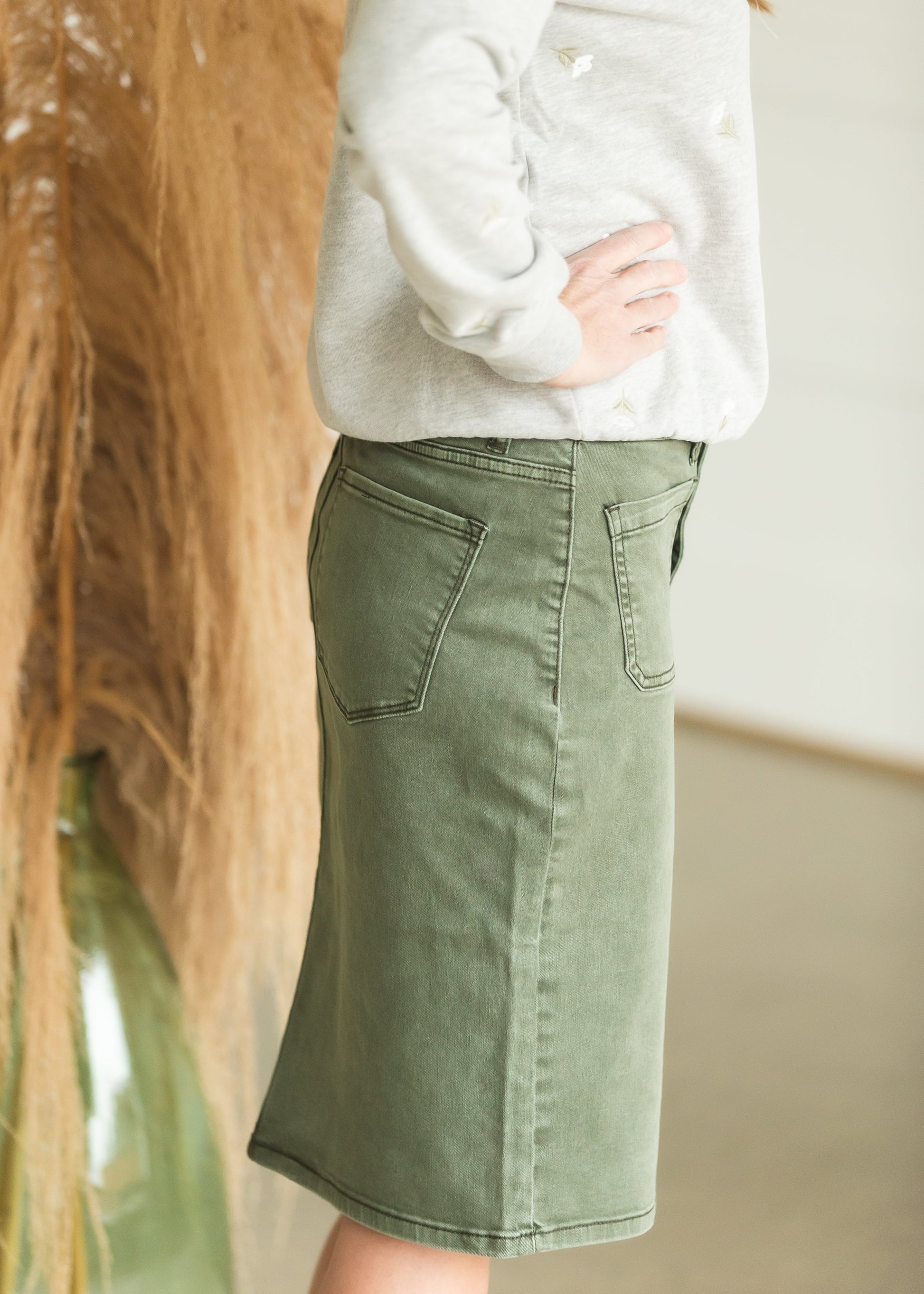 Olive Button Front Midi Denim Skirt - FINAL SALE Skirts