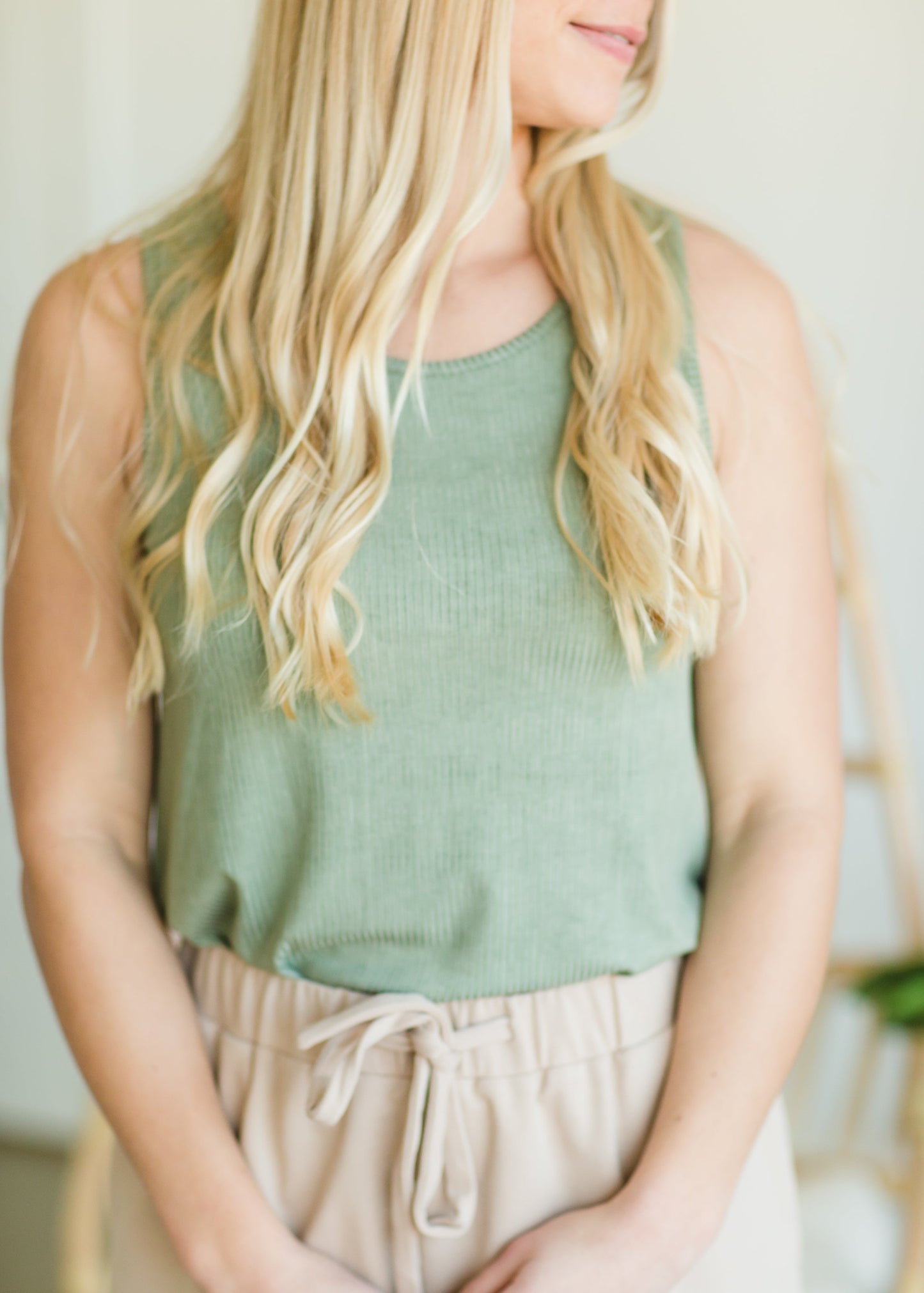 Olive Dainty Ribbed Knit Tank - FINAL SALE Tops