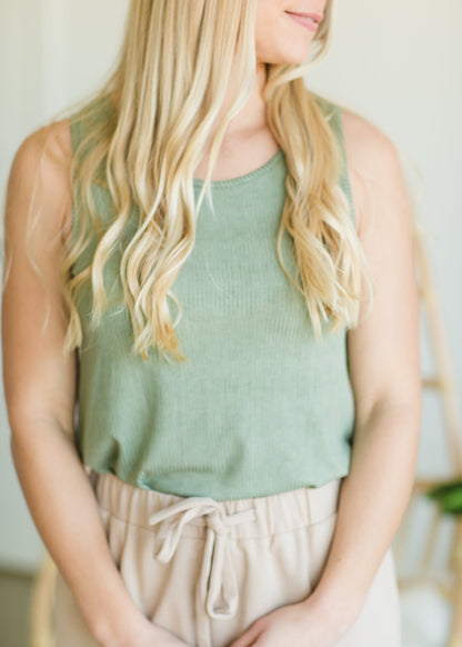 Olive Dainty Ribbed Knit Tank - FINAL SALE Tops