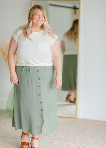 Olive Green Button Up Midi Skirt Skirts Hayden Los Angeles