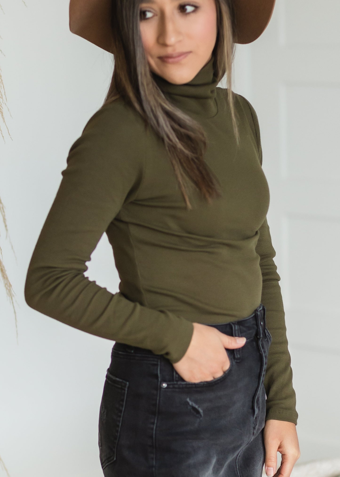 Olive Long Sleeve Turtleneck Sweater Shirt