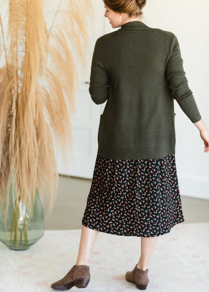 Olive Open Front Waffle Knit Cardigan Tops