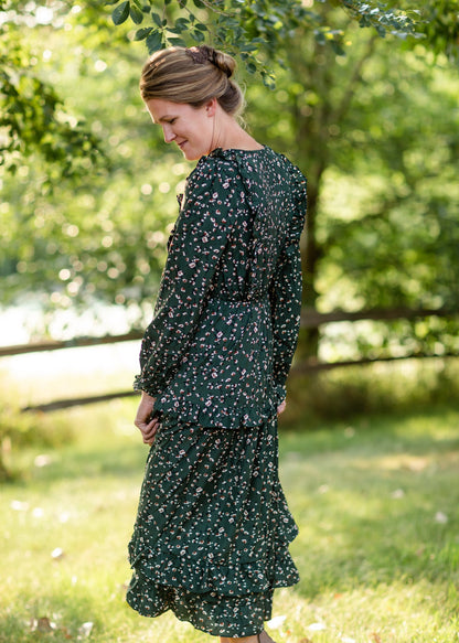 Olive Ruffle Shoulder Floral Midi Dress Dresses Hayden Los Angeles