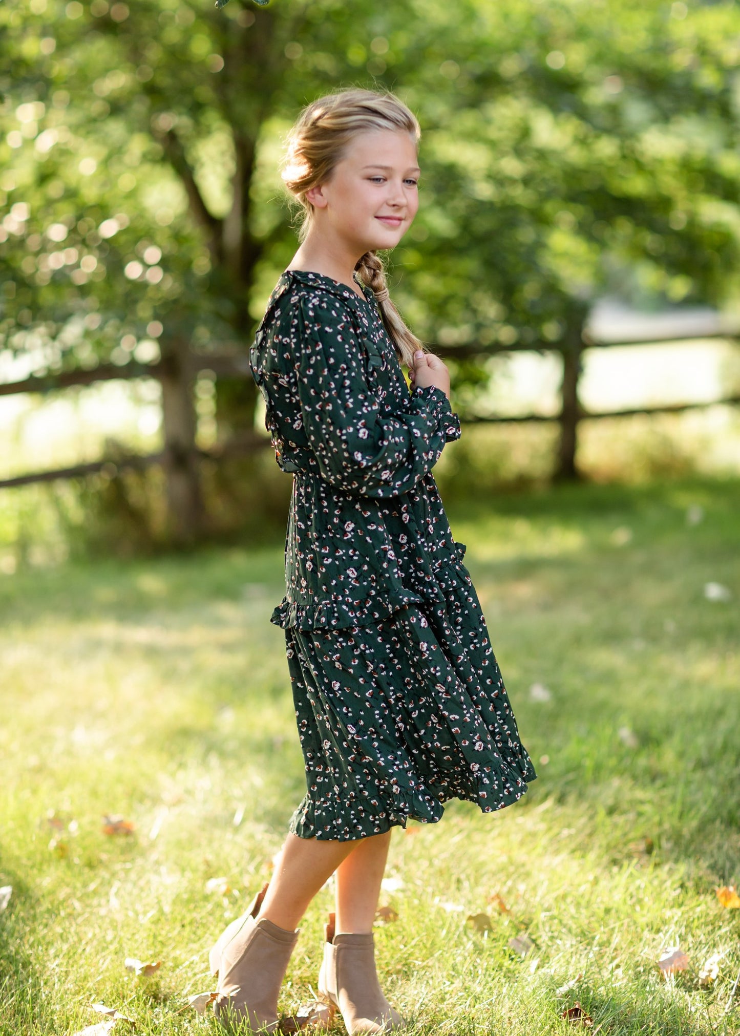 Olive Ruffle Shoulder Floral Midi Dress Dresses Hayden Los Angeles