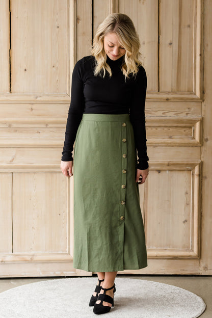 Olive Side Detail Midi Skirt - FINAL SALE Skirts