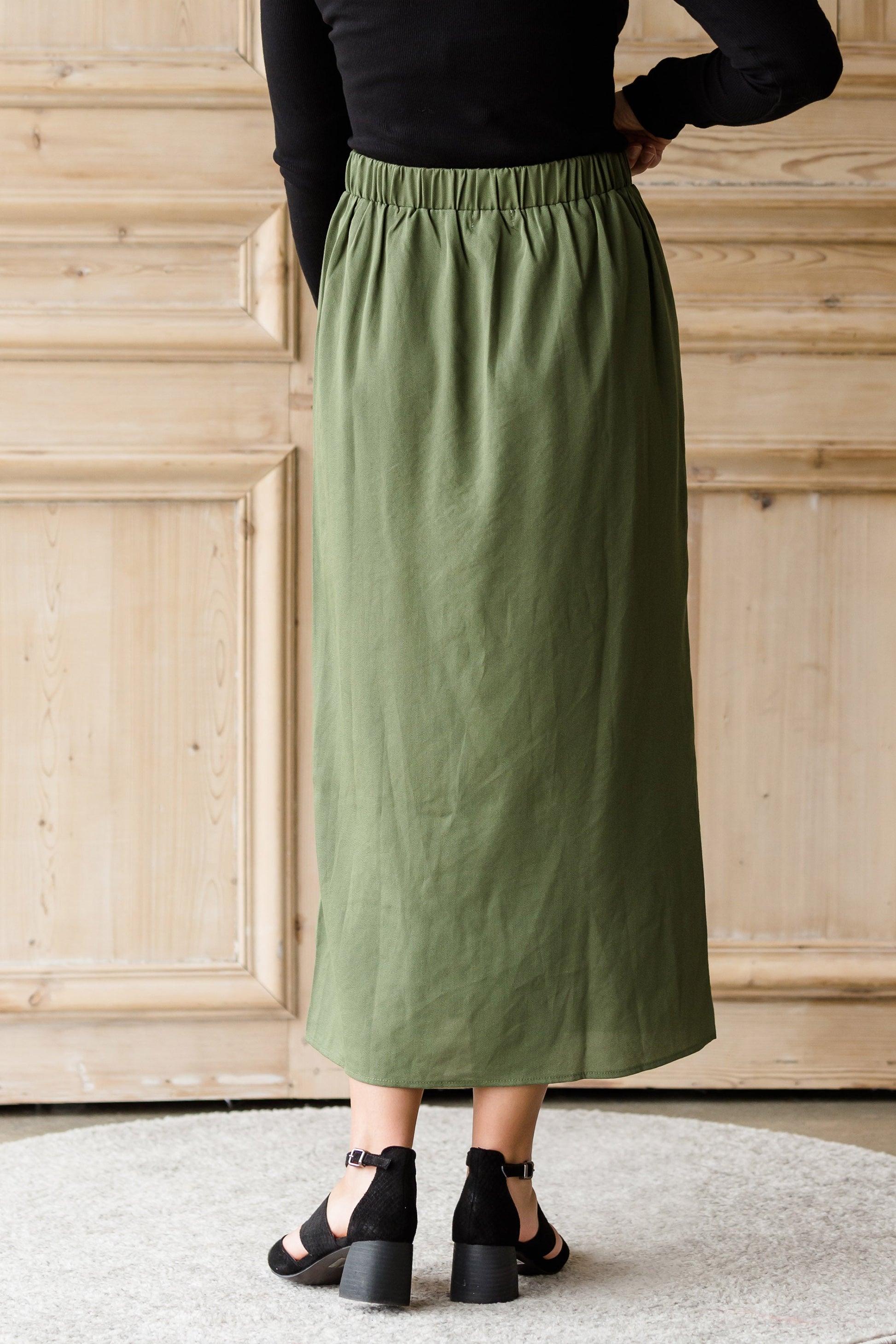 Olive Side Detail Midi Skirt - FINAL SALE Skirts