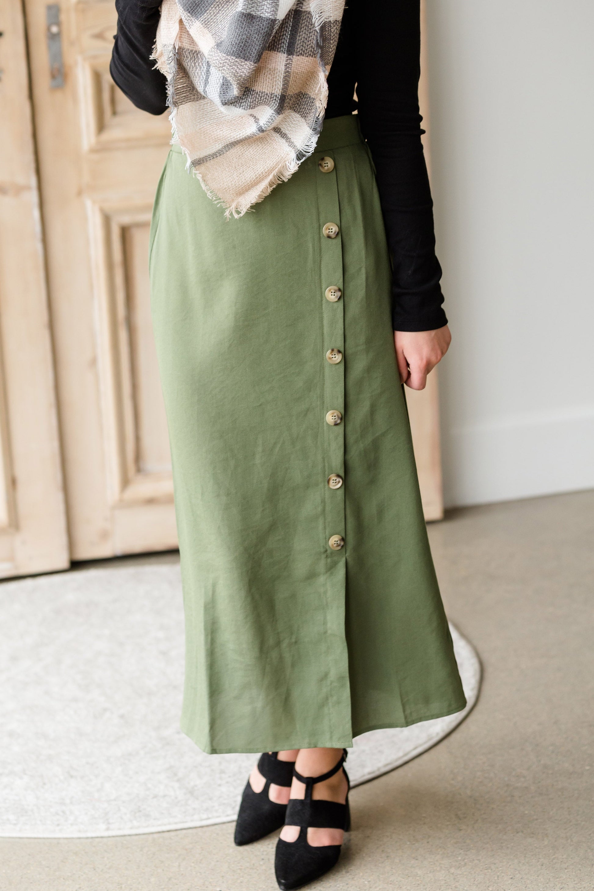 Olive Side Detail Midi Skirt - FINAL SALE Skirts