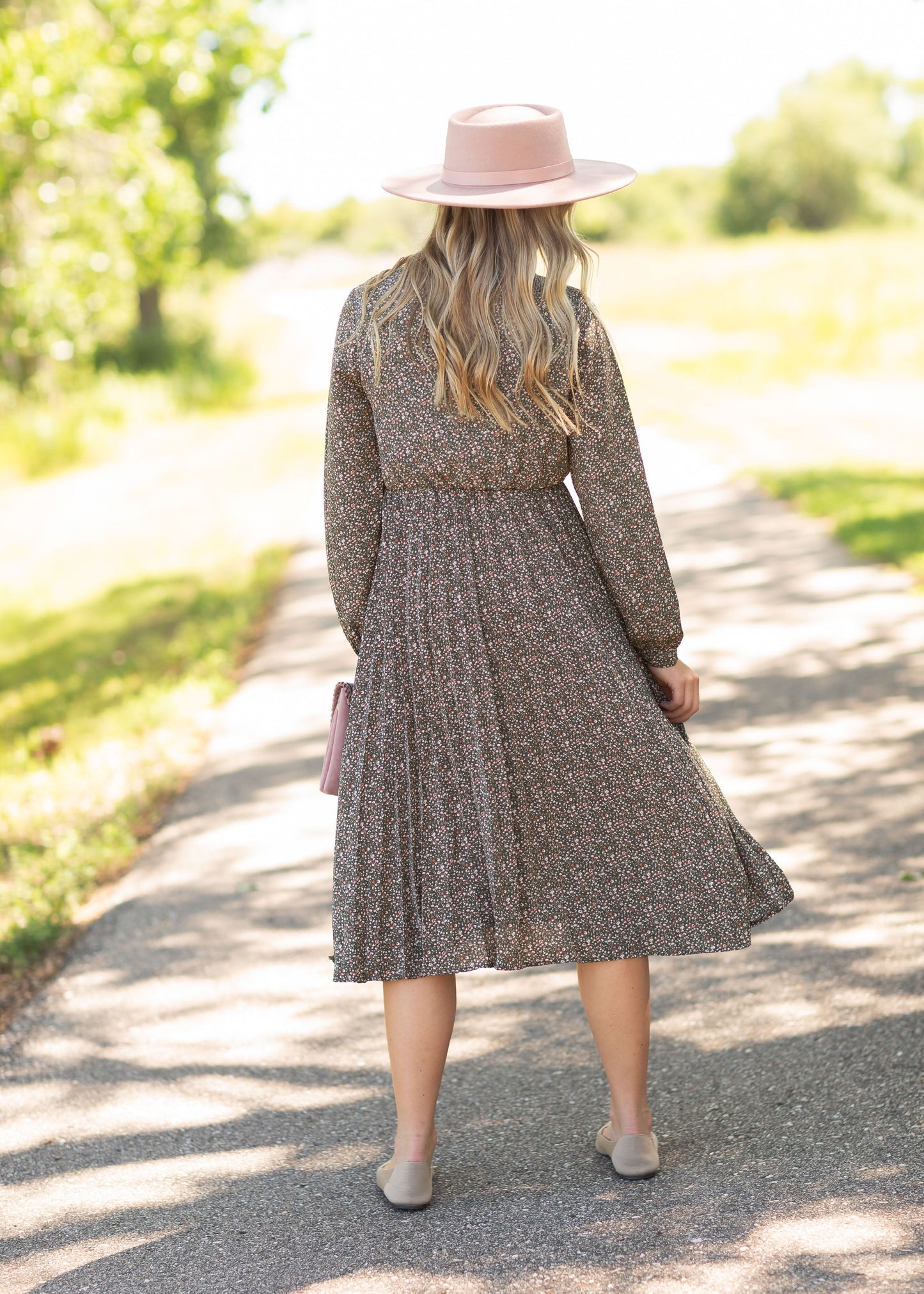 Olive Stretch Waist Midi Dress Tops