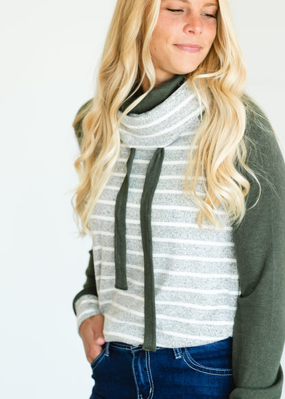 Olive  Striped  Raglan Top - FINAL SALE Shirt