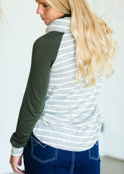 Olive  Striped  Raglan Top - FINAL SALE Shirt