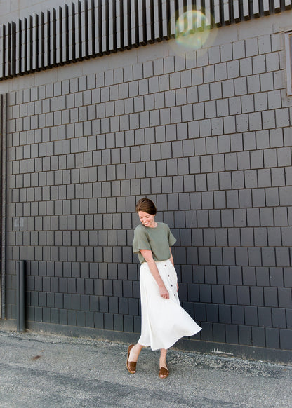 Olive blouse with a button detail