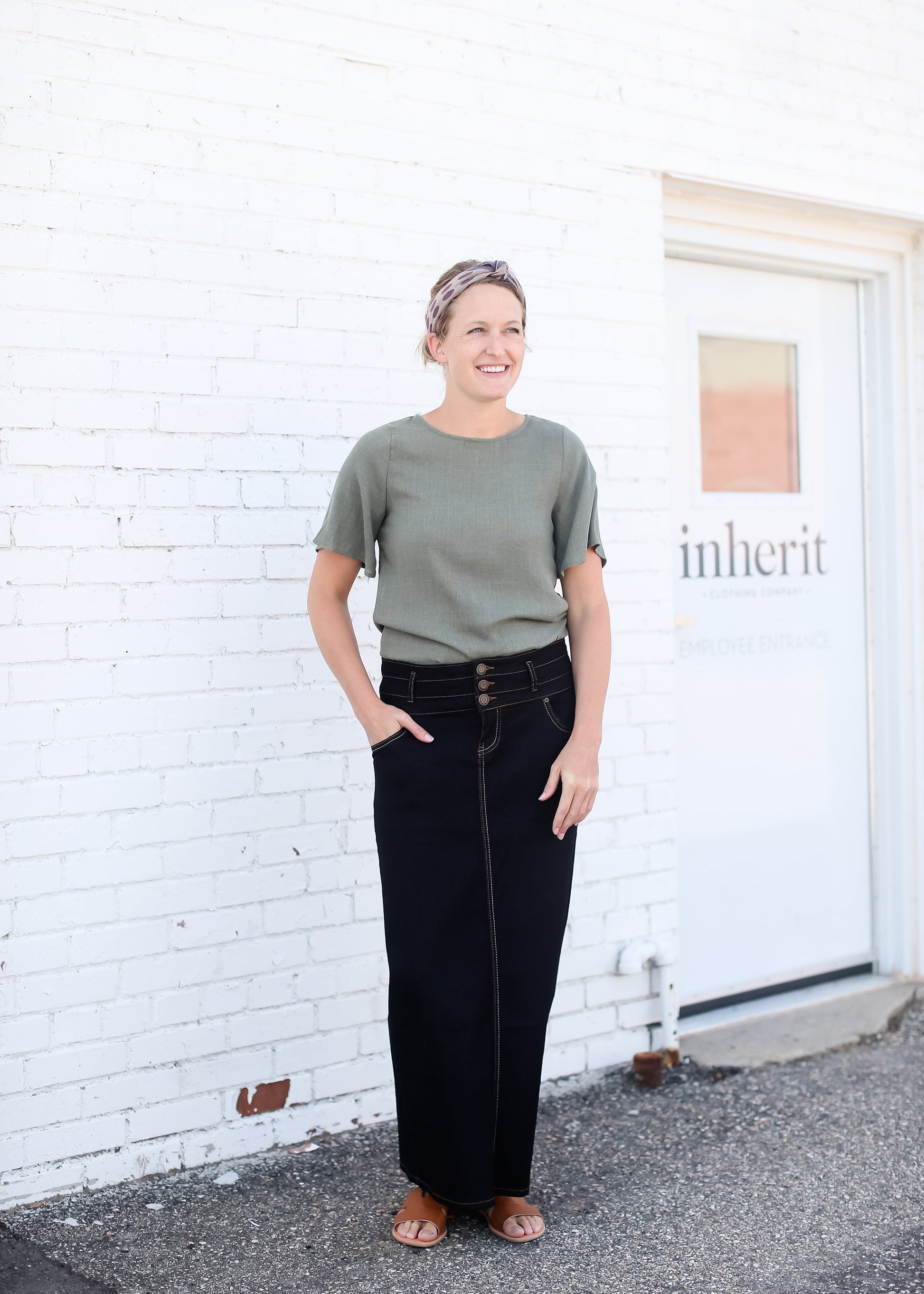 Olive blouse with a button detail