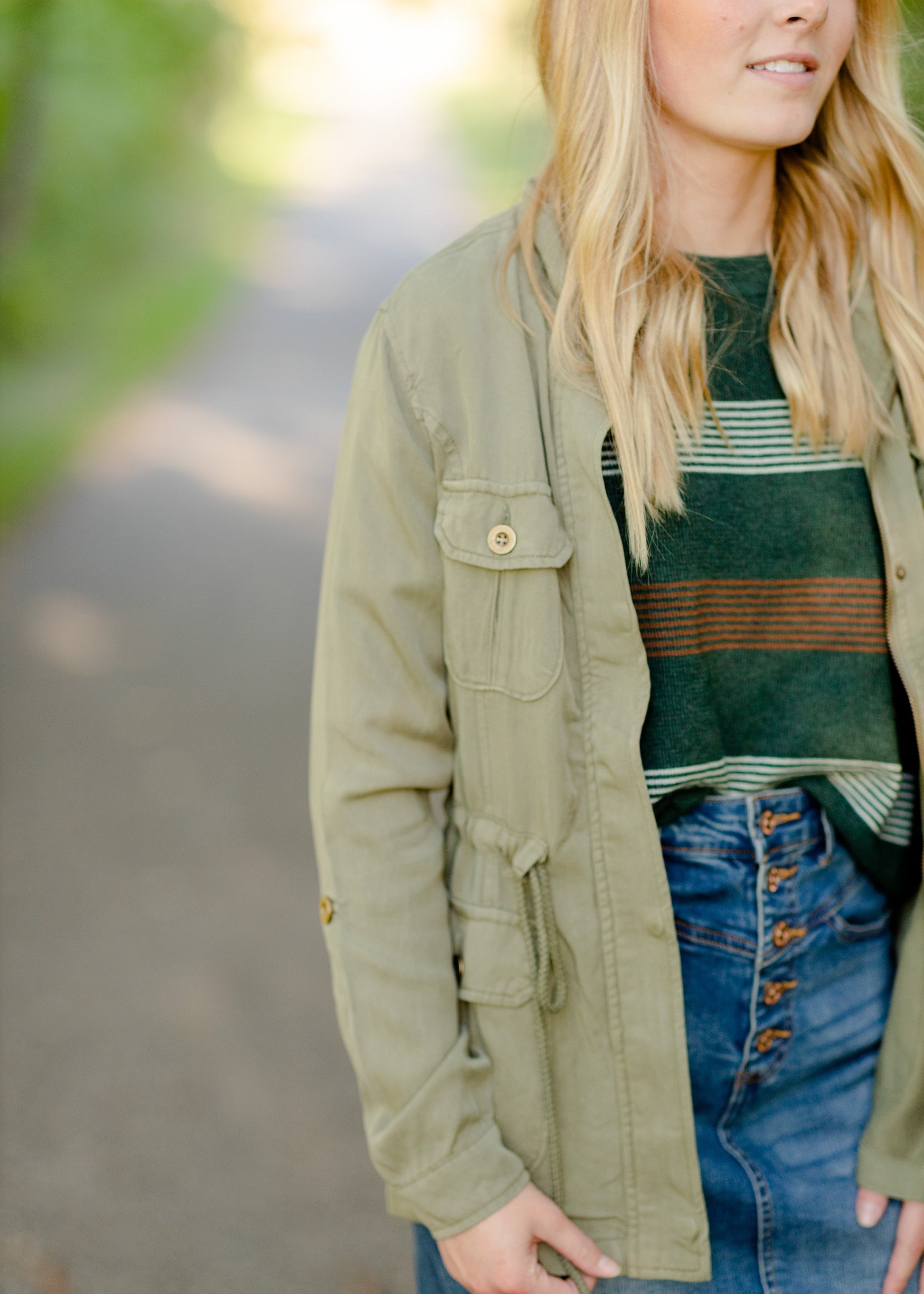 Olive Tie Waist Soft Utility Jacket Tops Cest Toi