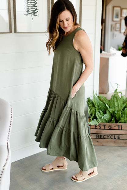 Olive Tiered Flowy Maxi Dress - FINAL SALE Dresses