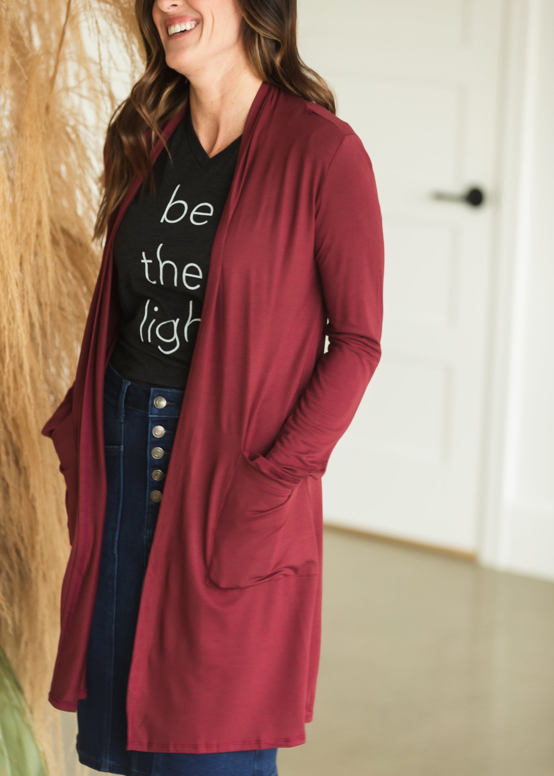 Open Front Burgundy Cardigan - FINAL SALE Tops