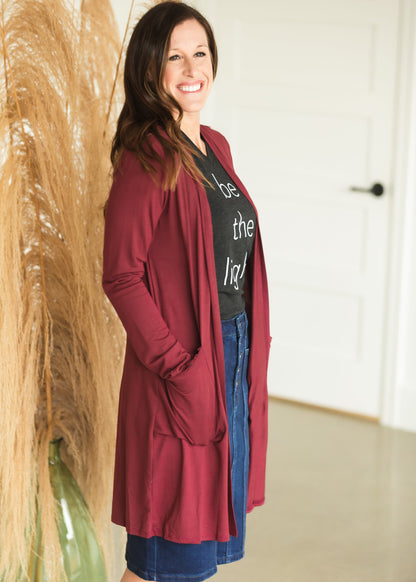 Open Front Burgundy Cardigan - FINAL SALE Tops