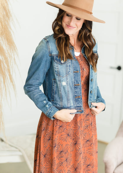 Oversized  Distressed Denim Jacket - FINAL SALE Tops