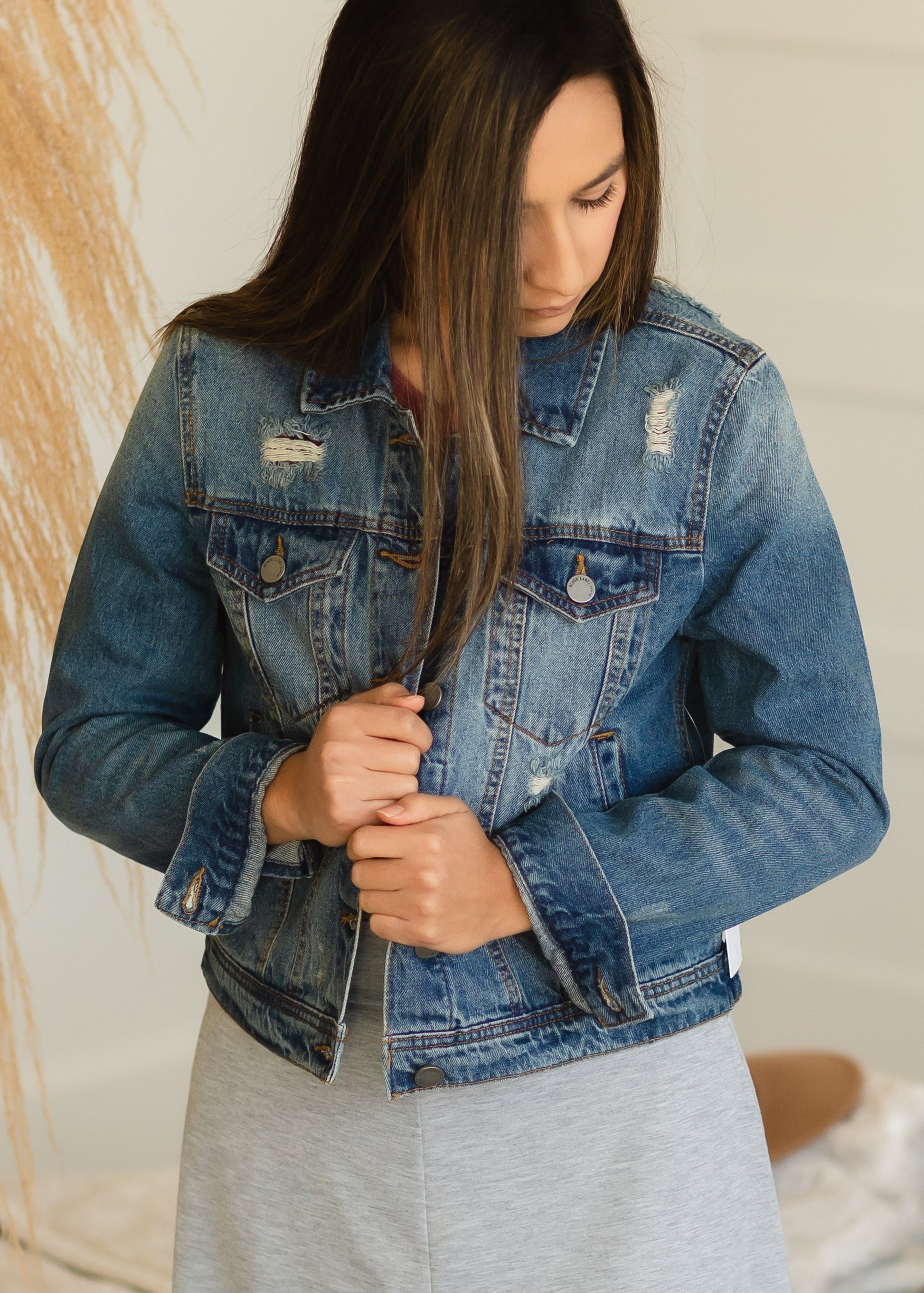 Oversized  Distressed Denim Jacket - FINAL SALE Tops